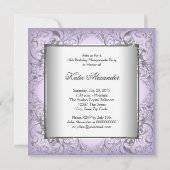 Paarse Zilveren Sweet 16 Masquerade Party Kaart (Achterkant)