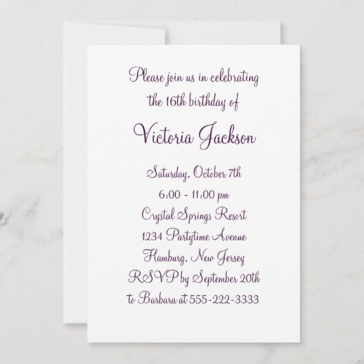 Paarse zilveren swirl Elegant Sweet Sixteen Kaart (Achterkant)