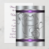 Paarse zilveren swirl Elegant Sweet Sixteen Kaart (Voorkant / Achterkant)