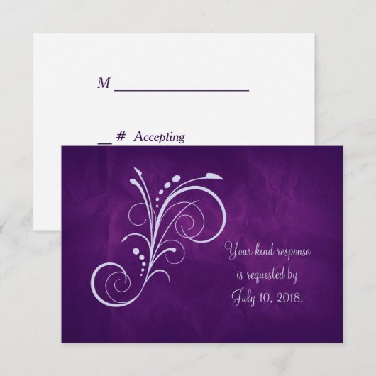 Paarse Zilveren Swirl Wedding RSVP (Voorkant / Achterkant)