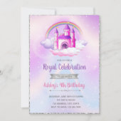 Paarse zilveren thema kasteel verjaardagsuitnodigi kaart (Voorkant)