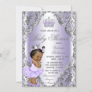 Paarse Zilveren Tutu Prinses Baby Shower Kaart