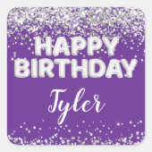 Paarse zilveren verjaardagsfeestje gunst vierkante sticker (Voorkant)