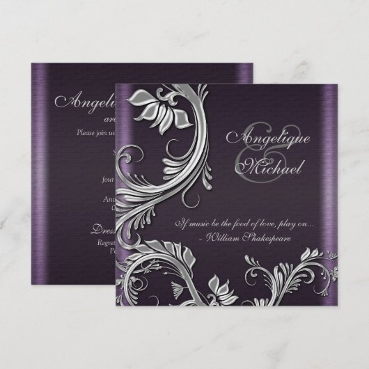 Paarse zilveren verloving voor de bruiloft kaart (Voorkant / Achterkant)