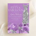 Paarse & Zilveren Vijftig & Fabulous 50ste Verjaar Kaart<br><div class="desc">Paarse & Silver Vijftig & Fabulous 50ste Verjaardagsfeestuitnodiging - 50 en Fabulous Invitation Zie bijpassend collectie in Niche en Nest Store</div>