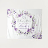 Paarse zilveren vlinder babyshower wandkleed (Voorkant (horizontaal))