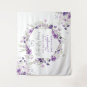 Paarse zilveren vlinder babyshower wandkleed (Voorkant)