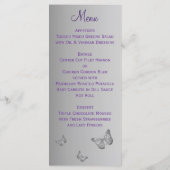 Paarse Zilveren Vlinder Bloemen Menu Kaart (Achterkant)