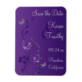 Paarse, zilveren vlinder bloemenbewaar datum magne magneet (Verticaal)