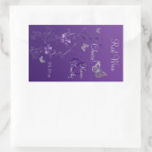 Paarse, zilveren vlinder bloemenwijn label Sticker (Tas)