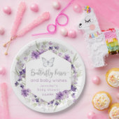 Paarse zilveren vlinder kussen baby shower papieren bordje (Feest)