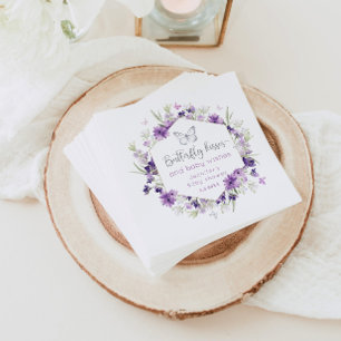 Paarse zilveren vlinder kussen baby shower servet