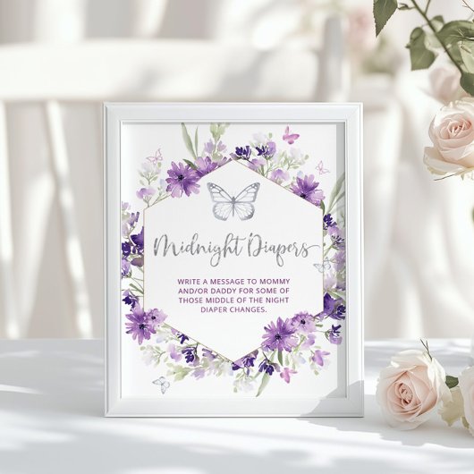 Paarse zilveren vlinder Midnight diapers Po Poster