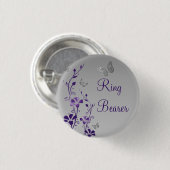 Paarse zilveren vlinderbloemdrager ronde button 3,2 cm (Voorkant /achterkant)