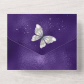 Paarse zilveren vlindergaard all in one uitnodiging (Achterkant)