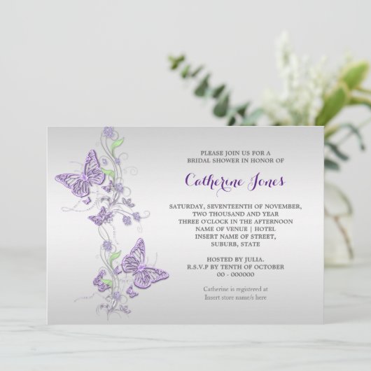 Paarse zilveren vlinderwerveling kaart (Staand voorkant)