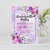Paarse & Zilveren vrijgezellenfeest uitnodiging (Staand voorkant)