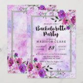 Paarse & Zilveren vrijgezellenfeest uitnodiging (Voorkant / Achterkant)