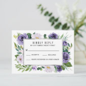 Paarse Zilveren Waterverf Bloemen Bruiloft RSVP Ka (Staand voorkant)