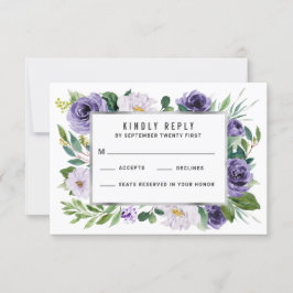 Paarse Zilveren Waterverf Bloemen Bruiloft RSVP Ka Kaartje
