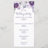 Paarse & Zilveren Waterverf Bloemen Huwelijk Progr Programmakaart (Achterkant)