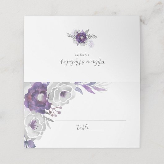 Paarse Zilveren Waterverf Bloemen Huwelijksrecepti Plaatskaartje (Buitenkant ongevouwen)