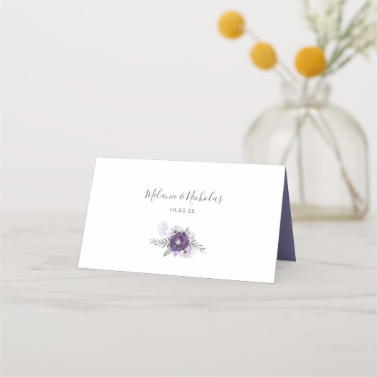 Paarse Zilveren Waterverf Bloemen Huwelijksrecepti Plaatskaartje (Achterkant)