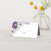 Paarse Zilveren Waterverf Bloemen Huwelijksrecepti Plaatskaartje (Voorkant)