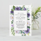 Paarse zilveren Waterverf bloemenverlovingsfeest Kaart (Staand voorkant)
