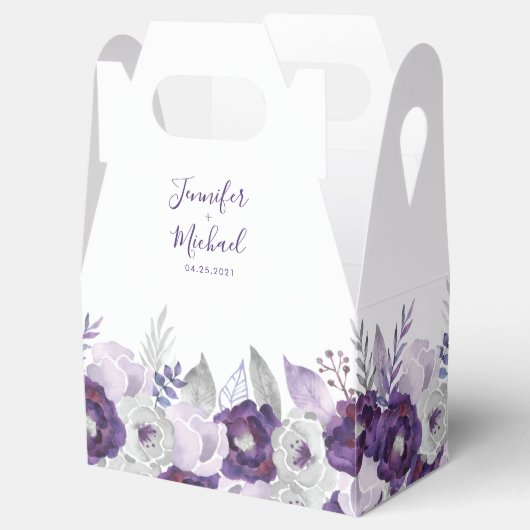 Paarse & Zilveren Waterverf Bruiloft Favor Box Bedankdoosjes (Geopend)