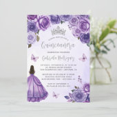 Paarse zilveren Waterverf Quinceañera Kaart (Staand voorkant)