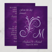 Paarse Zilveren Wervelkolk Monogram Huwelijk Kaart (Voorkant / Achterkant)