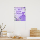 Paarse Zilveren Winter Bloemen Quinceañera Welkom Poster (Keuken)