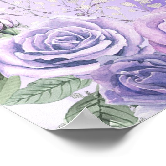 Paarse Zilveren Winter Bloemen Quinceañera Welkom Poster (Hoek)