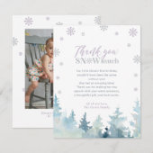 Paarse & Zilveren Winter Fotofeestje Dank je Bedankkaart (Voorkant / Achterkant)