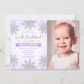 Paarse Zilveren Winter ONEderland 1e Verjaardag Fo Kaart (Voorkant)