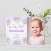 Paarse Zilveren Winter ONEderland 1e Verjaardag Fo Kaart (Staand voorkant)