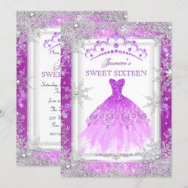 Paarse Zilveren Winter Wonderland Sweet 16 Kaart