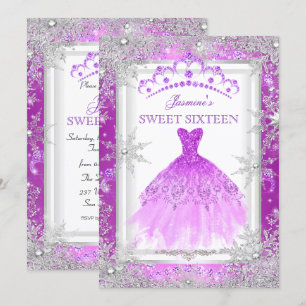 Paarse Zilveren Winter Wonderland Sweet 16 Kaart