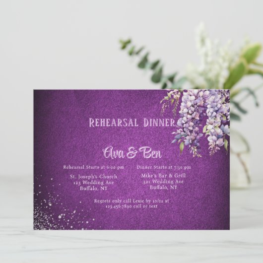 Paarse zilveren Wisteria repetitie dineruitnodigin Kaart (Staand voorkant)