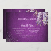 Paarse zilveren Wisteria repetitie dineruitnodigin Kaart (Voorkant / Achterkant)