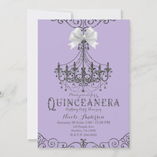 Paarse & zilveren witte boog quinceañera 15 15e kaart (Voorkant)
