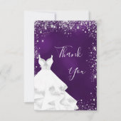 Paarse zilveren witte jurk glitters glamour bedankkaart (Voorkant)