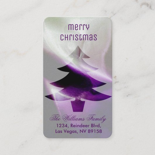Paarse zilveren witte kerstboom elegant stijlvol visitekaartje (Voorkant)