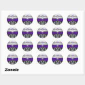 Paarse, zilveren, zwarte Damask Quinceanera Sticke Ronde Sticker (Vel)