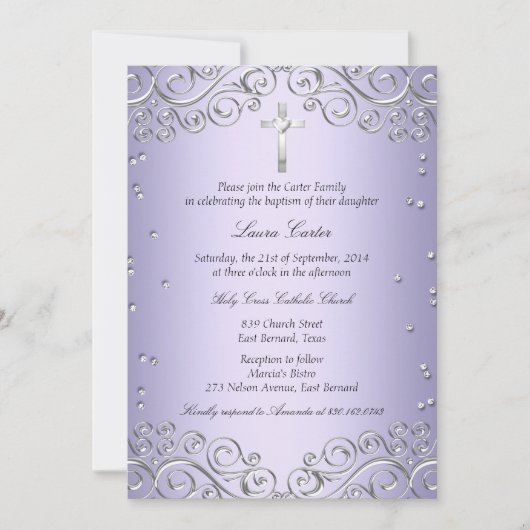 Paarse zilveren zwijn en kruisbaptisme kaart (Voorkant)