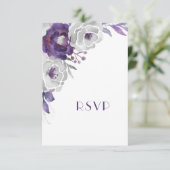 Paarse zilverflal met vrije keuze RSVP kaartje (Staand voorkant)