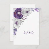 Paarse zilverflal met vrije keuze RSVP kaartje (Voorkant / Achterkant)