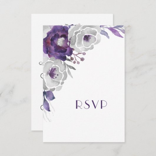 Paarse zilverflal met vrije keuze RSVP kaartje (Voorkant / Achterkant)