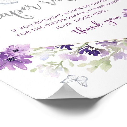 Paarse zilverflorale Butterfly diaper-raffinage Poster (Hoek)